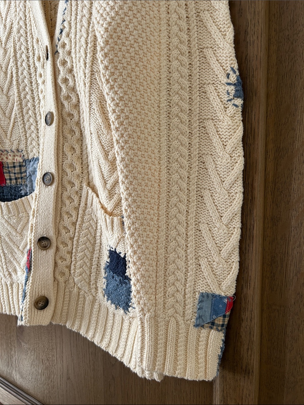 Rare Polo Ralph Lauren Women’s Cotton Cable Patchwork Cardigan Pockets Elbow M - Picture 7 of 14